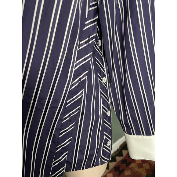 Per Se by Carlisle Women's Navy White Stripe Long Sleeve Collared Top. Size 8. - Picture 3 of 8